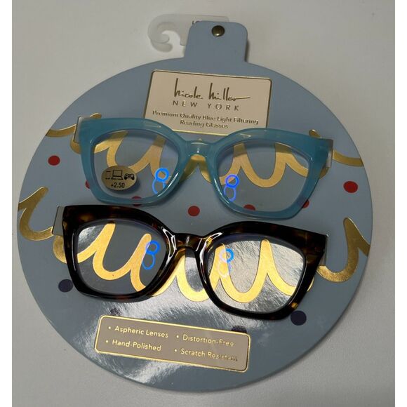 NWT 2 pair Nicole Miller Blue Light Filtering Reading Glasses. +2.50. - Picture 1 of 7